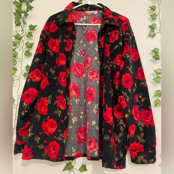 Newport News Easy Style Black red rose blouse bottom Shirt Size 18 - Picture 12 of 12